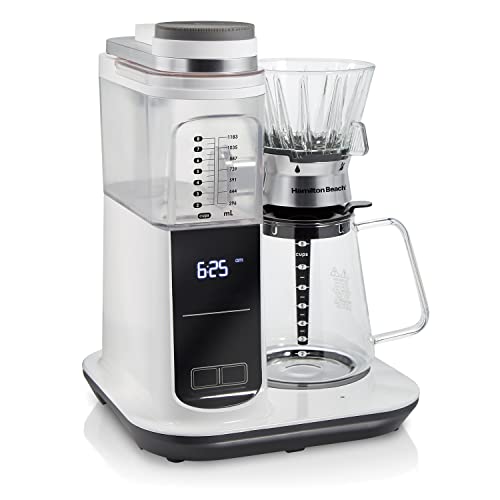 Hamilton Beach Craft Programmable Automatic Coffee Maker Brewer or Manual Pour Over Dripper with 5 Strengths and Integrated Scale, 8 Cups, Includes Cone Filter Set, White (46700)