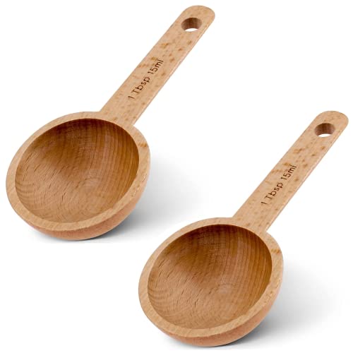 2 PCS Coffee Spoon in Beech Wooden Coffee Measuring Spoon Wooden Coffee Scoop for Ground Beans, Espresso Coffee and Loose Herb Tea- 1 Tablespoon, 15ml