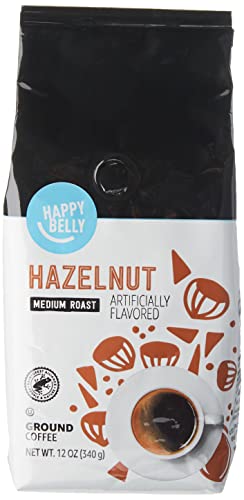 Amazon Brand – Happy Belly Hazelnut Flavored Ground Coffee, Medium Roast, 12 Ounce