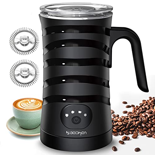 BEICHEN Milk Frother 4-in-1 Milk Steamer, Automatic Hot and Cold Foam Stainless Steel Maker Milk Coffee Foamer with 2 Whisks for Latte Cappuccinos, Macchiato, Hot Chocolate Milk