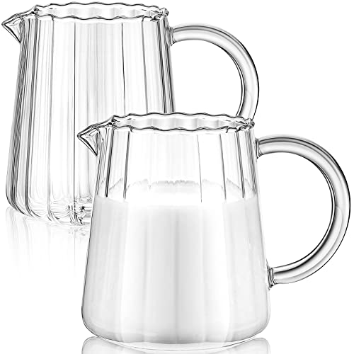 2 Pcs Small Glass Pitcher Elegant Shaped Crystal Glass Creamer Pitcher Glass Tea Pitcher Coffee Milk Creamer Pitcher Creative Milk Frothing Pitcher Milk Frother Cup Creamer Jug(Wave Style)