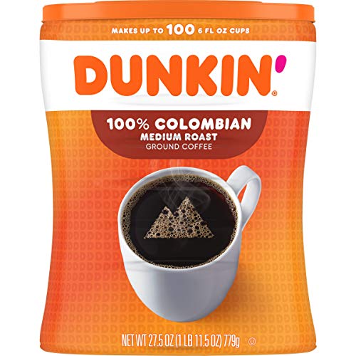 Dunkin’ 100% Colombian Medium Roast Ground Coffee, 27.5 Ounce Bag (Pack of 4)