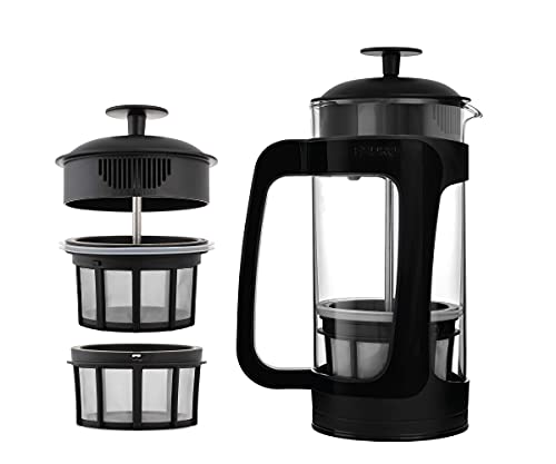 ESPRO – P3 French Press – Double Micro-Filtered Coffee and Tea Maker, Grit-Free and Bitterness-Free Brews, Durable Stainless Steel Frame, Ideal for Loose Tea and Coffee Grounds – (Black, 32 Oz)