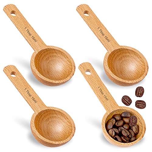 4 Pieces Wooden Coffee Scoop,15ml Coffee Spoon in Beech Wood Coffee Measure Scoop Set Wooden Tablespoon Ground Coffee Scoop Home Kitchen Accessories for Measuring Coffee Beans or Tea