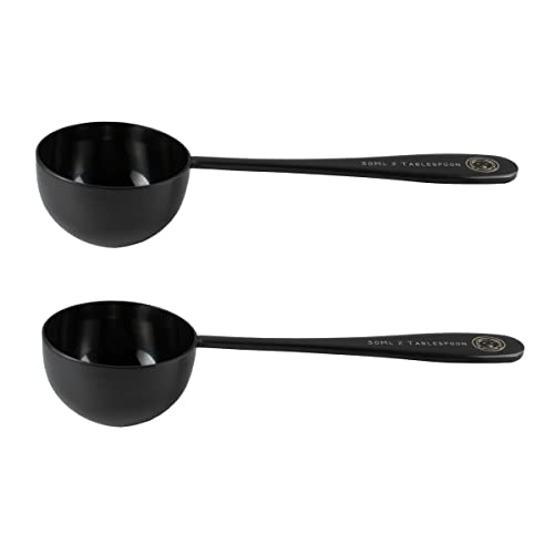 Honey Bear Kitchen 30 ml 2 Tbsp Measuring Scoop for Coffee, Nutraceuticals and Protein Powders, Black Polished Stainless Steel, Set of 2