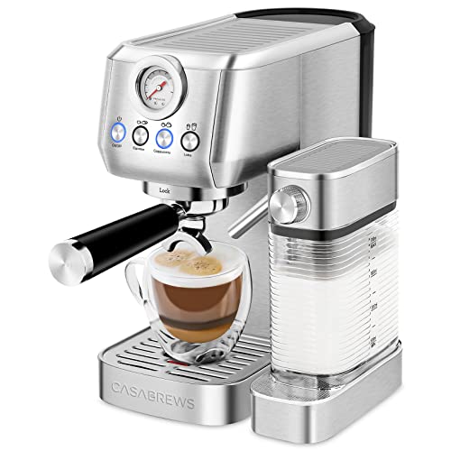 Espresso Machine 20-Bar, Stainless Steel Espresso Maker With Automatic Milk Frother, Compact Cappuccino Machine With 49 oz Removable Water Tank for Cappuccino, Latte, Macchiato, Gift for Coffee Lovers