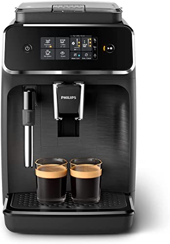 Philips 1200 Series Fully Automatic Espresso Machine – Classic Milk Frother, 2 Coffee Varieties , Intuitive Touch Display, Black, (EP1220/04)
