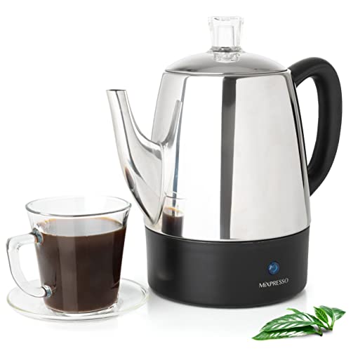 Mixpresso Electric Percolator Coffee Pot | Stainless Steel Coffee Maker | Percolator Electric Pot – 4 Cups Stainless Steel Percolator With Coffee Basket