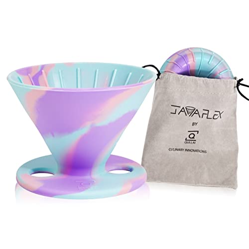 Qullai The Original JavaFlex Premium Foldable Silicone Pour Over Coffee Maker and Storage Pouch. Uses #2 V60 Cone Coffee Filters