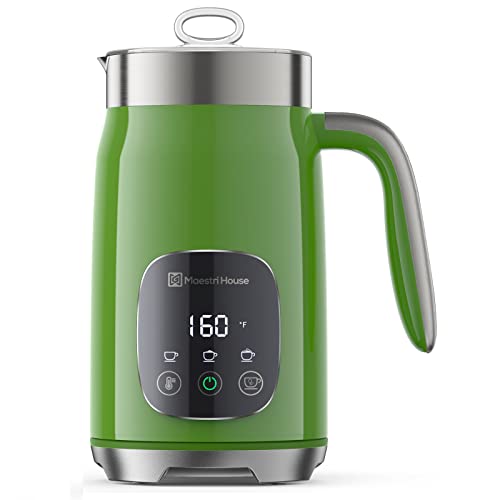Maestri House Large Capacity Smart Adjustable Integrated Milk Frother w/Temperature & Thickness Control for Lattes, Cappuccinos, and Mochas, Green