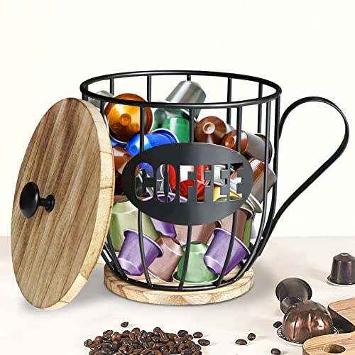 Coffee Pod Holder, Nespresso Pods Holder with Lid, Large Capacity Coffee Filter Holder for Countertop, Coffee Basket Coffee Bar Accessories Decor Storage Coffee Station, K Cup Keurig Pod Organizer
