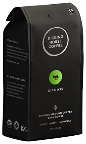 Kicking Horse Coffee, Kick Ass, Dark Roast, Ground, 10 Oz – Certified Organic, Fairtrade, Kosher Coffee (packaging may vary)