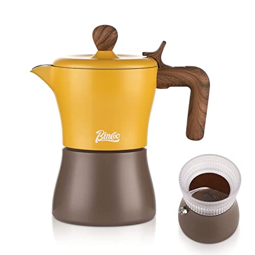 Bincoo Stovetop Espresso Maker Moka Pot 3 Espresso Cup, Cuban Coffee Maker Stove Top Coffee Maker with Dosing Ring Dispenser, Moka Italian Espresso Coffee Maker