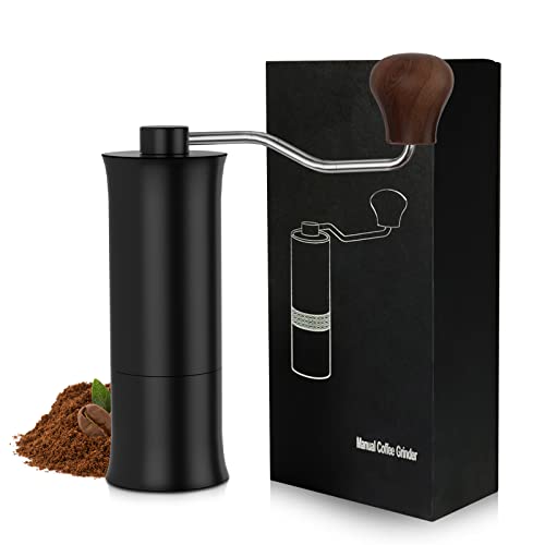Manual Coffee Grinder, Hand Coffee Grinder Capacity 25-30g with CNC Stainless Steel Conical Burr, Manual Coffee Bean Grinder Ergonomic Wooden Handle