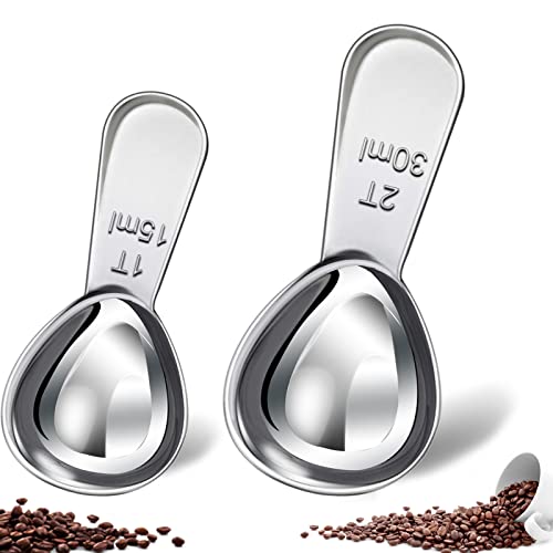 2 Pack Stainless Steel Coffee Scoop for Ground Coffee Measuring Coffee Scoop Tablespoon with Handle for Coffee Cannister, Coffee Beans, Tea, Flour, Sugar,1 Tablespoon and 2 Tablespoon (15ml and 30ml)