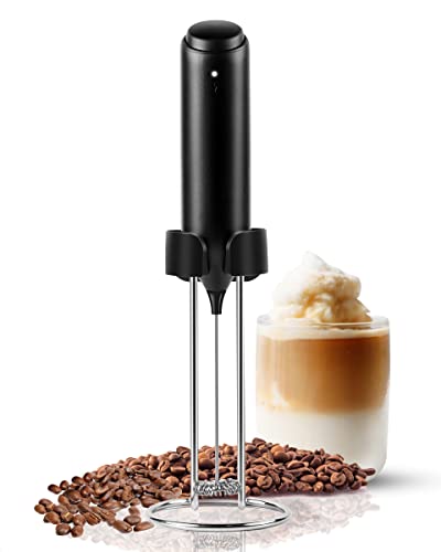 FLENDY Rechargeable Milk Frother Handheld, Coffee Frother Handheld Rechargeable with USB C Integrated Charging Stand, Electric Drink Mixer Handheld, Mini Electric Whisk for Coffee, Matcha, and More