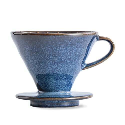 Ceramic Coffee Dripper Filter 60 Angle Tapered Hand Brew Coffee Cup Kiln Transformation Retro filter coffee set Reusable Ceramic Portable Coffee Maker For 2-4 people Coffee Enthusiast At-Home Baristas