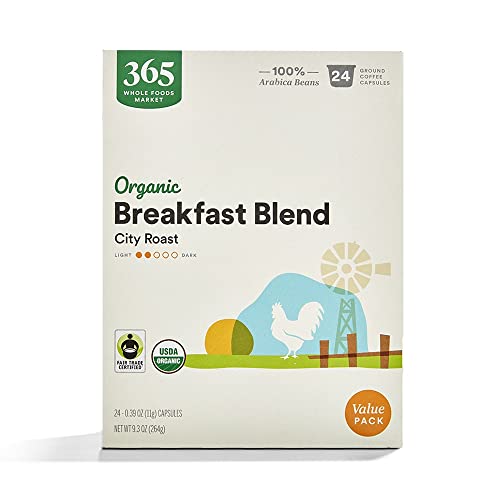 365 by Whole Foods Market, Organic Breakfast Blend Coffee Capsules, 0.39 Ounce (Pack of 24)