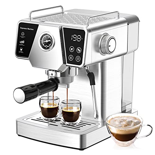 HOMOKUS Espresso Machine 20 Bar – Cappuccino Coffee Maker with Milk Frother Steam Wand for Latte, Mocha, Cappuccino – Espresso Coffee Machine for Home – 1350W – All Stainless Steel