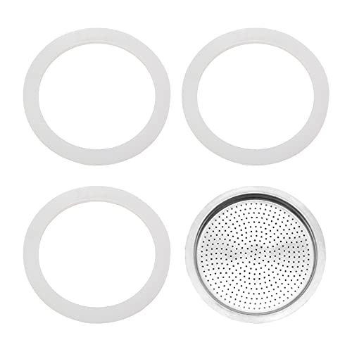 Replacement Gasket for Stovetop Espresso Coffee Makers, Food Grade Silicone Coffee Maker Cups Replacements Packing 3 Gaskets Seals and 1 Filter for Coffee Pot Compatible with Moka Espresso(3 Cup)
