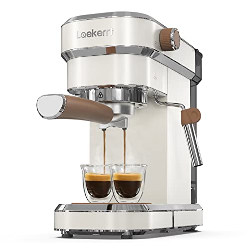 Laekerrt Espresso Machine, 20 Bar Coffee Maker CMEP01 with Commercial Milk Frother Steamer, Home Expresso Coffee Machine for Latte and Cappuccino (Pear White, Stainless Steel) Gift for Coffee Lovers
