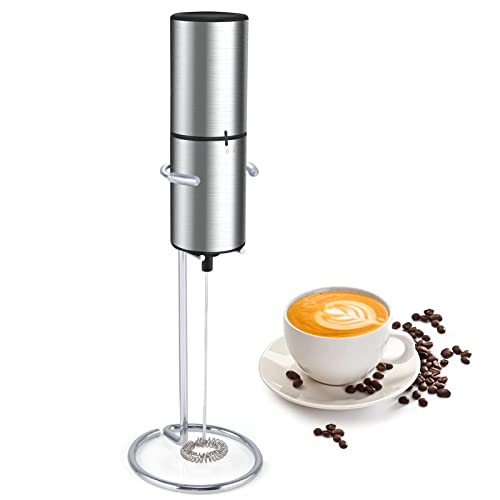 HOOCEN Milk Frother Handheld with Stand, Coffee Frother for Foam Maker, Electric Milk Frother, Powerful Whisk Drink Mixer, Mini Blender Handheld for Lattes Frappe Matcha Hot Chocolate Silver
