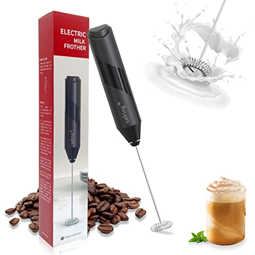 Safring Milk Frother for Coffee – Handheld Stainless Steel Electric Whisk, Battery Powered Foam Maker, Coffee Mixer, Mini Drink Blender for Latte, Frappe, Matcha, Hot Chocolate(Black)