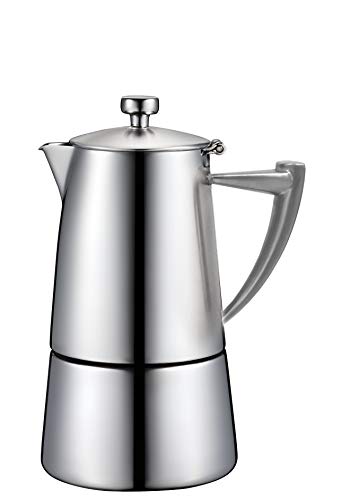 CUISINOX Roma Satin Stainless Steel Moka Pot Stovetop Espresso Maker, 4-Cup (6 oz)