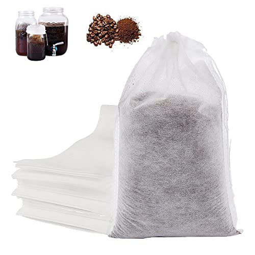 No Mess Cold Brew Bags, 60PCS Cold Brew Coffee Filters 6”x 10” Disposable French Press Filter Bags Fine Mesh Brewing Bags with Drawstring for Iced Coffee Maker Hot Tea in Mason Jar or Pitcher