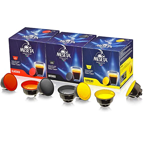 Meseta Italian Variety Nescafe Dolce Gusto Compatible Coffee Capsule Pods – Supremo, Classico, Intenso Flavors – For Use in Nescafe Dolce Gusto Machines – Variety Sampler 48 Pack