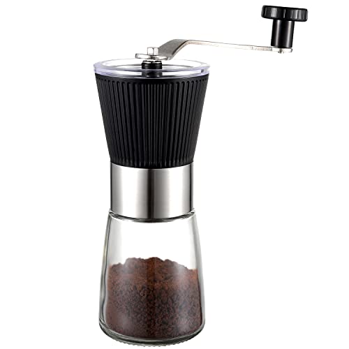 Manual Coffee Grinder, Hand Grinder Coffee Mill with Adjustable Conical Ceramic Burr for Aeropress, Espresso, Filter, French Press, Coffee Beans Grinder – Capacity 160ml (Black)