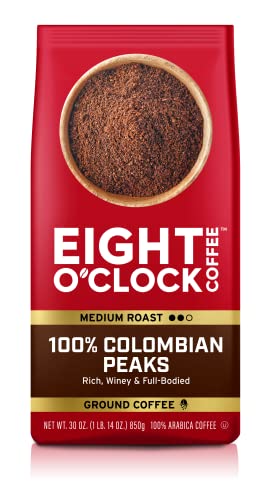 Eight O’Clock Coffee 100% Colombian Peaks, 30 Ounce (Pack of 1) Medium Roast Ground Coffee, Rich, Winey & Full Bodied