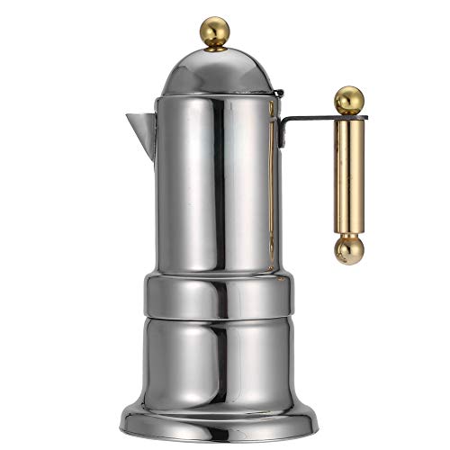 Fdit 200ml Stainless Steel Stovetop Coffee Maker Durable Espresso Pot Silver Moka Pot with Safety Valve