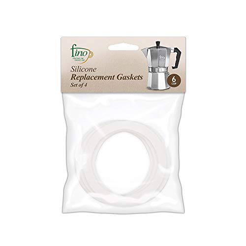 Fino Replacement Gasket for 6-Cup Stovetop Espresso Coffee Maker, Silicone, Set of 4