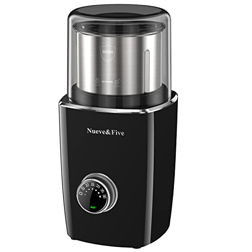 Nueve&Five Cordless Coffee Grinder With Timer, Automatic Coffee Grinder Espresso, Adjustable Coffee Bean Grinder Electric With Removable Stainless Steel Bowl (BLACK)