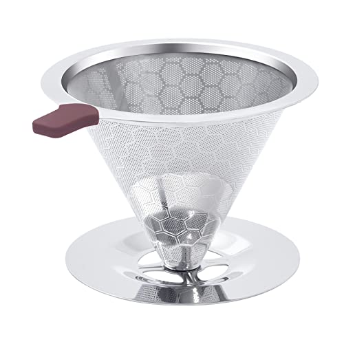 Pour Over Coffee Dripper, MISETTO Stainless Steel Coffee Filter,Easy to Clean Paperless pour over coffee maker,Reusable Pour Over Coffee Filter,Cone Coffee Dripper with Integrated Cup