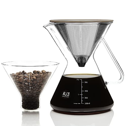 OVALWARE Pour Over Coffee Dripper Maker – (17oz / 0.5L) Unlock New Flavors with Paperless Stainless Steel Filter, Precision Measuring Cup and Carafe