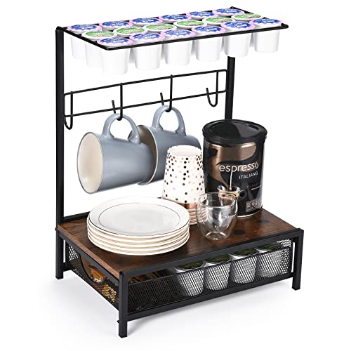 DACK K Cup Holder, Large Capacity Coffee Pod Drawer Holder Coffee Bar Accessories and Cup Storage Organizer, Rustic Coffee Station Organizer for Home, Kitchen, Office, Countertop