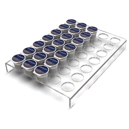Flat countertop coffee pod holder k cup organizer tray | Coffee pod organizer for 35 coffee pods | Compatible with k-cups | Clear acrylic | Countertop or in drawer storage | Made in the USA