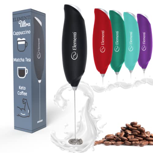 Elementi Hand Frother for Coffee, Matcha Whisk Electric Milk Frother, Coffee Frother Handheld Electric, Coffee Whisk Frother, Drink Mixer Handheld, Milk Frother Handheld Stirrer (Ultra Black)