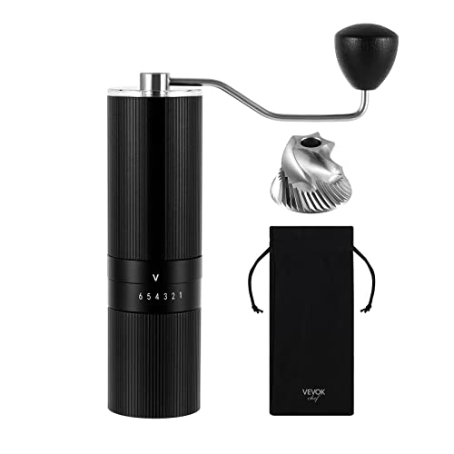 VEVOK CHEF Manual Coffee Grinder Stainless Steel Conical Burr Coffee Grinder Capacity 40g Portable Hand Coffee Grinder 6 Levels of Adjustable Setting for Espresso,Pour Over,French Press