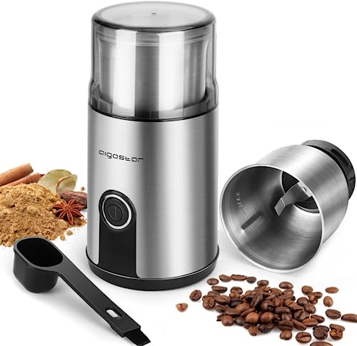 Aigostar Coffee Grinder Electric, 160W Detachable Coffee Bean and Spice Grinders, Stainless Steel Blade & Removable Bowl, Easy Cleaning, 2.6 OZ, Black