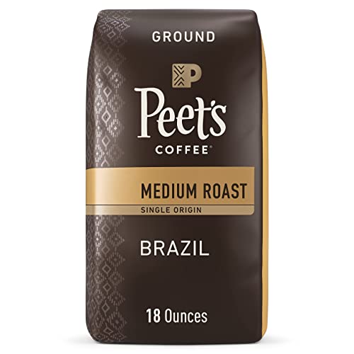 Peet’s Coffee, Medium Roast Ground Coffee – Single Origin Brazil 18 Ounce Bag