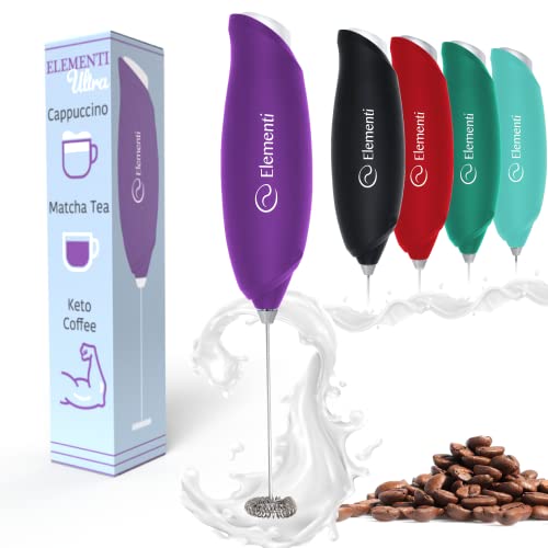 Elementi Hand Frother for Coffee, Matcha Whisk Electric Milk Frother, Coffee Frother Handheld Electric, Coffee Whisk Frother, Drink Mixer Handheld, Milk Frother Handheld Stirrer (Ultra Purple)
