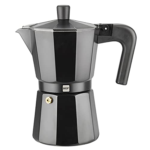 MAGEFESA KENIA NOIR – Stovetop Espresso Coffee Maker, 3 cups Size, make your own home italian coffee with this moka pot, made in black enamelled aluminum, safe and easy to use, cafetera, café