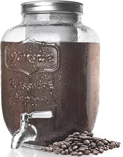 Palais Essentials 1 Gallon Cold Brew Coffee Maker with Thick Glass Carafe & Stainless Steel Mesh Filter and Spigot – Premium Iced Coffee Maker, Cold Brew Pitcher & Tea Infuser