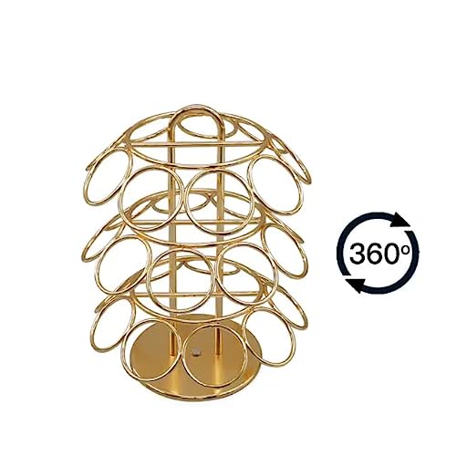 K Cup Holder Rack – 27-Piece Coffee Pod Carousel Holder – Rotating Metal Coffee Pod Organizer – Compatible with Keurig Pod – Compact Coffee Pod Holder – Modern Kcup Storage Stand for Countertop – Gold