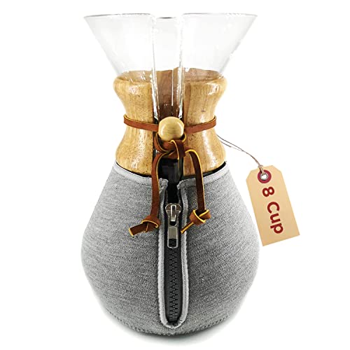 HEXNUB – Cozy Warmer Compatible with Chemex 8 Cup Coffee Maker, Keeps Coffee Hot or Cold, Fits Collar and Handle Versions, Ideal for Pour-Over Glass Coffeemaker Carafes