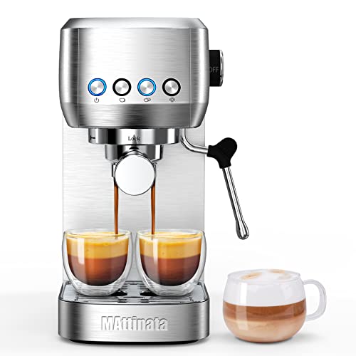 MAttinata Espresso Machine, 20 BAR Espresso Maker with Milk Frother/Steam Wand, Stainless Steel Compact Espresso Coffee Machine with 48oz Removable Water Tank for Cappuccino, Latte, Gifts