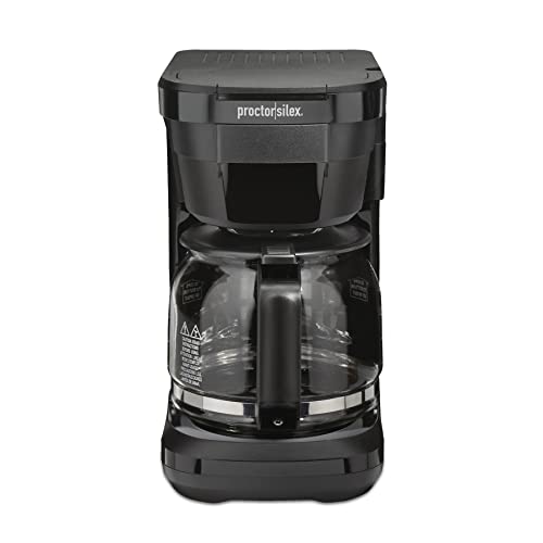 Proctor Silex FrontFill Drip Coffee Maker, 12 Cup Glass Carafe, Black and Silver (43680PS)